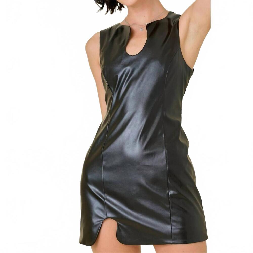NEW DAY + MOON women's faux leather mini dress in black